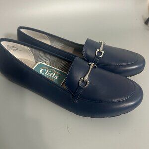 Cliffs by White Mountain Glowing Navy Blue Horsebit Loafers Shoes Size 11W